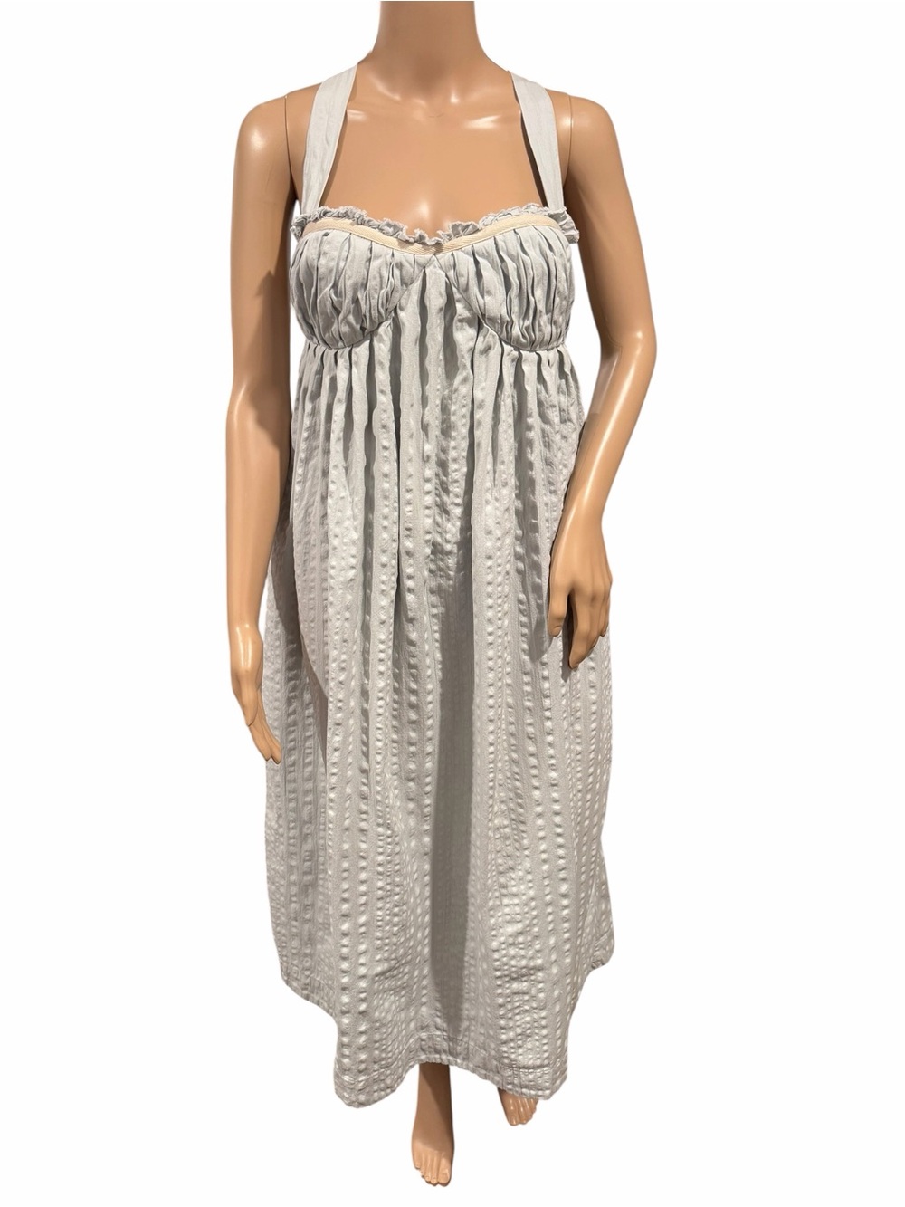 Free People FREE-EST BLUE GRAY POPPY MIDI DRESS Pleated Size M - Picture 2 of 12